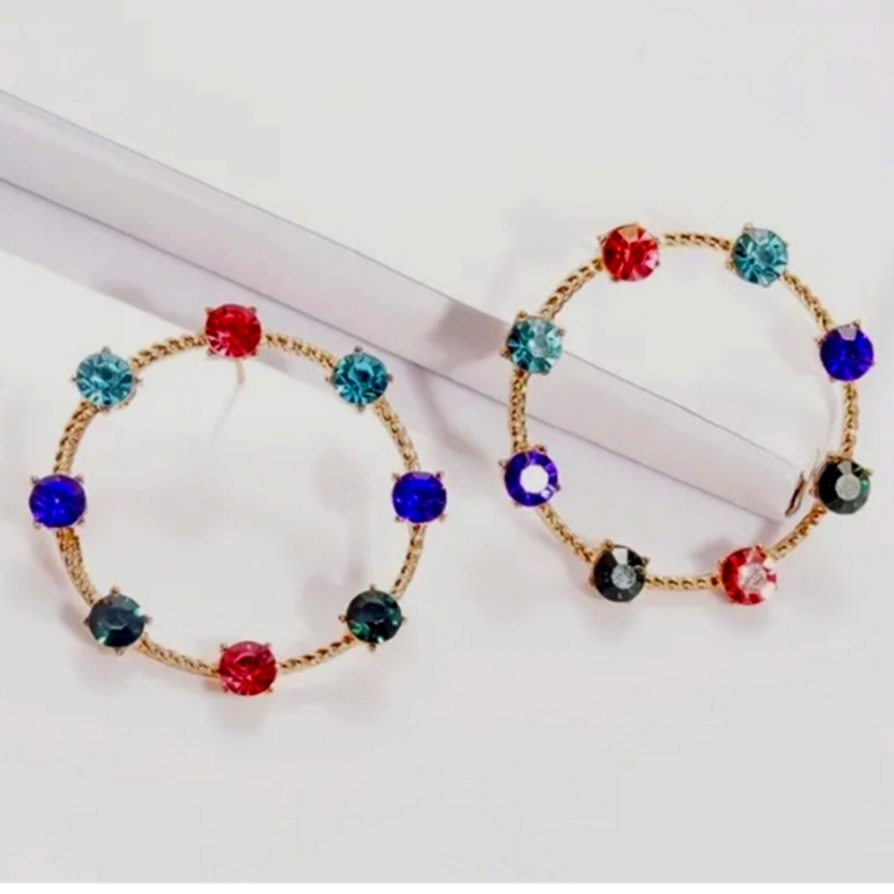 Multicolor Round Rhinestone Earrings 'Candy Ring'